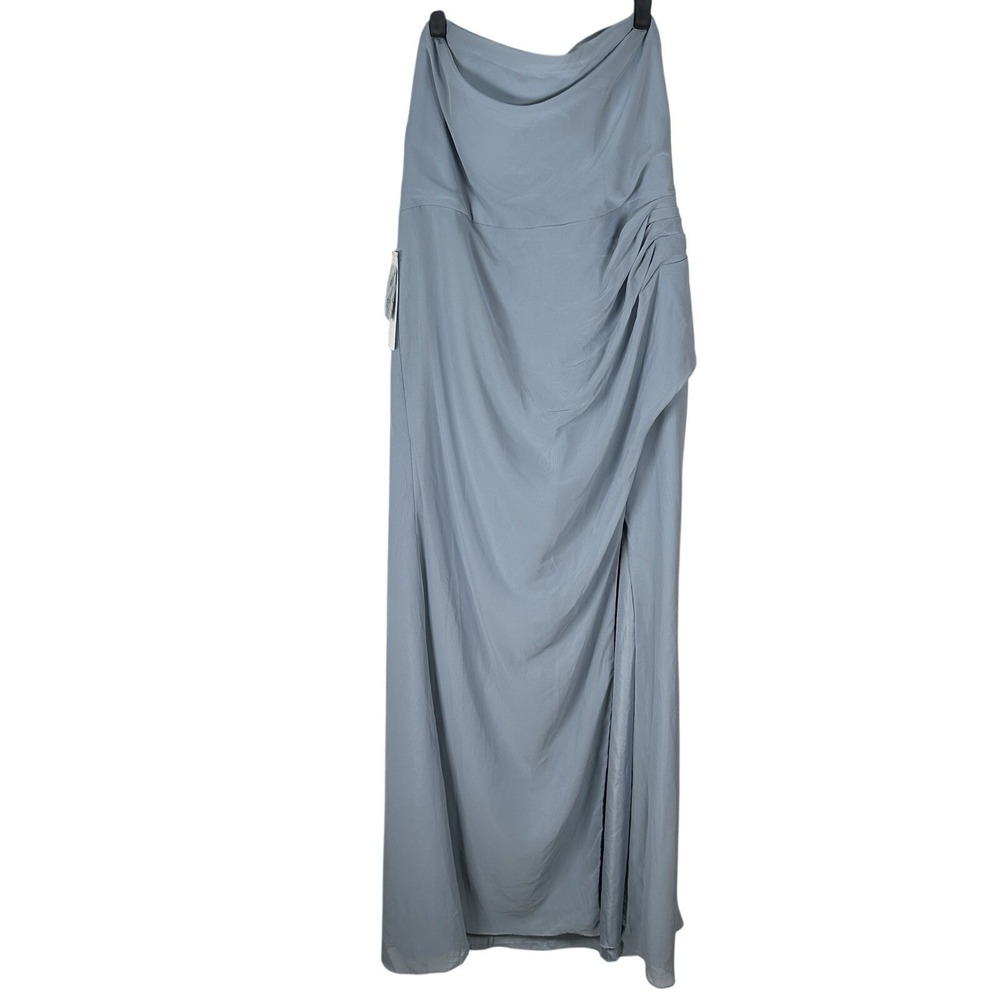 NEW Azazie Leonis Dusty Blue Bridesmaid Dress Size A16 Chiffon Strapless Slit